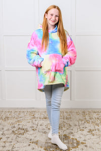 Hazel Blues® |  Kids Oversized Hoodie Blanket in Rainbow