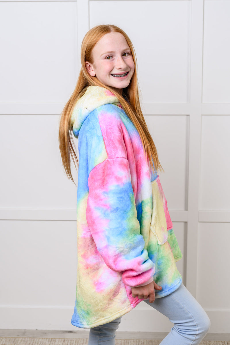 Hazel Blues® |  Kids Oversized Hoodie Blanket in Rainbow