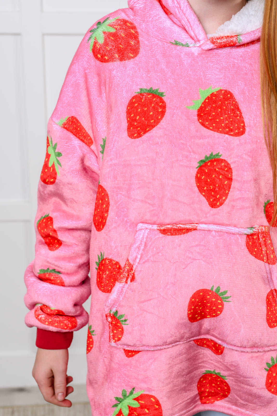 Hazel Blues® |  Kids Oversized Hoodie Blanket in Strawberry