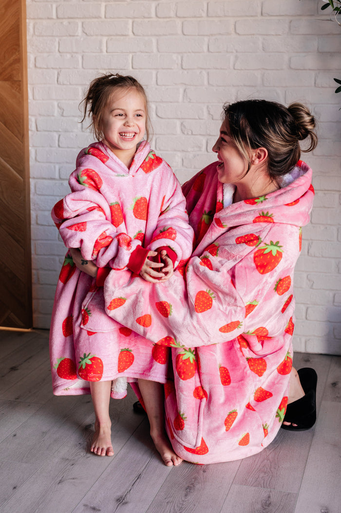 Hazel Blues® |  Kids Oversized Hoodie Blanket in Strawberry