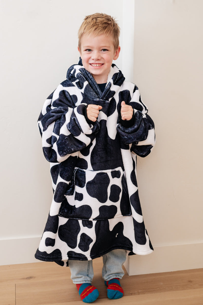 Hazel Blues® |  Kids Oversized Hoodie Blanket in Cow