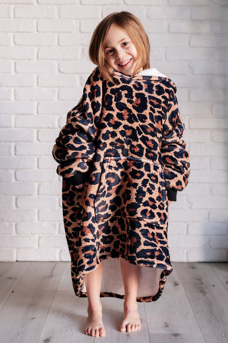 Hazel Blues® |  Kids Oversized Hoodie Blanket in Leopard