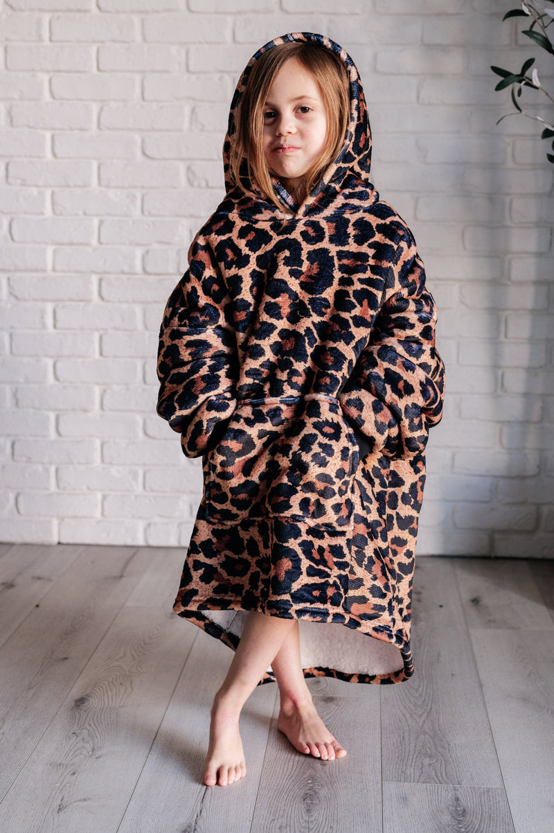 Hazel Blues® |  Kids Oversized Hoodie Blanket in Leopard