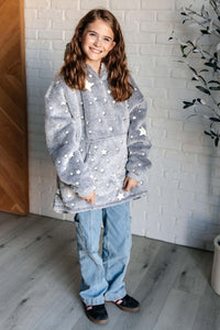 Hazel Blues® |  Kids Oversized Hoodie Blanket in Grey Stars