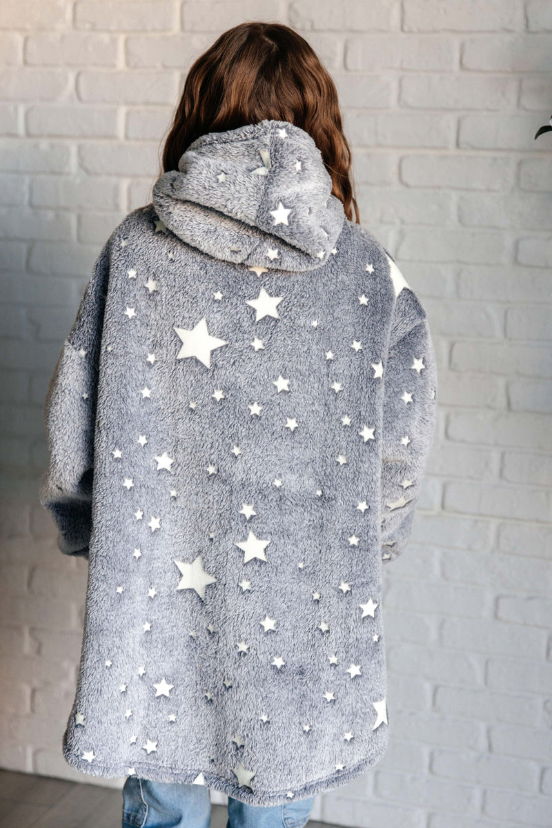 Hazel Blues® |  Kids Oversized Hoodie Blanket in Grey Stars