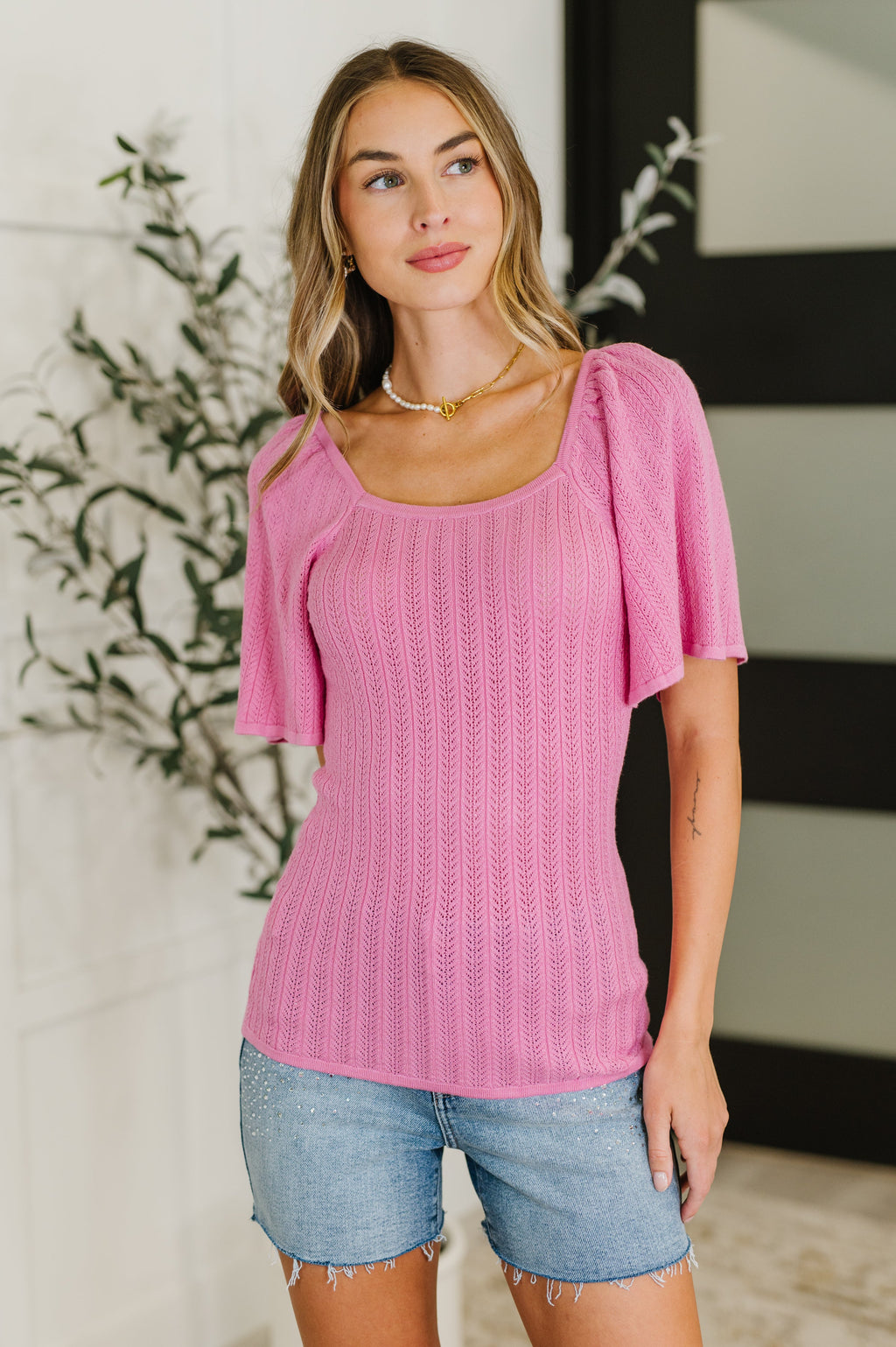 Hazel Blues® |  PREORDER: Kimono Sleeve Knit Blouse in Fuchsia
