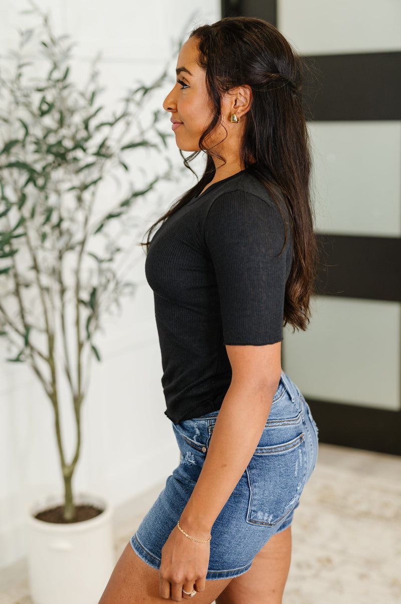 Hazel Blues® |  Knit Pick Basic Tee in Black