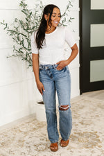 Hazel Blues® |  Knit Pick Basic Tee in Off White