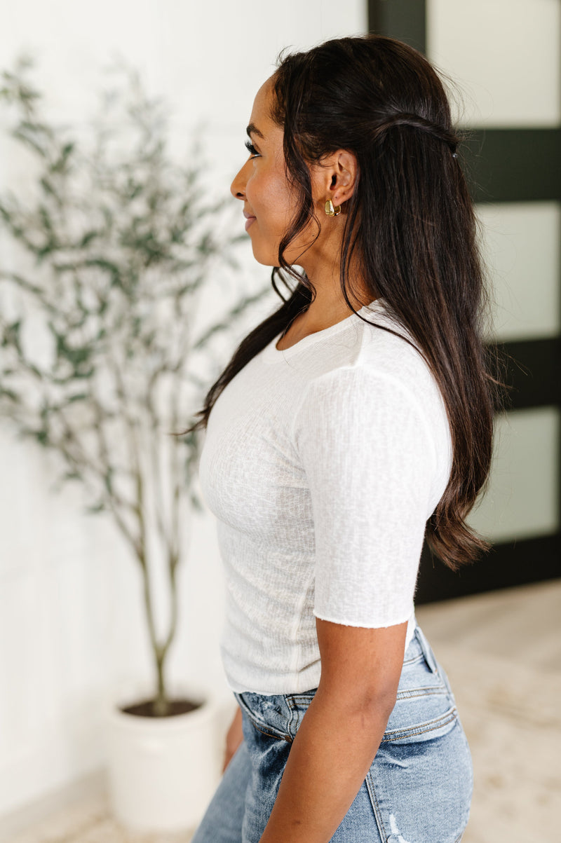Hazel Blues® |  Knit Pick Basic Tee in Off White