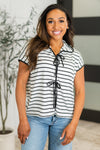 Hazel Blues® |  Knot Today Collared Bow Top