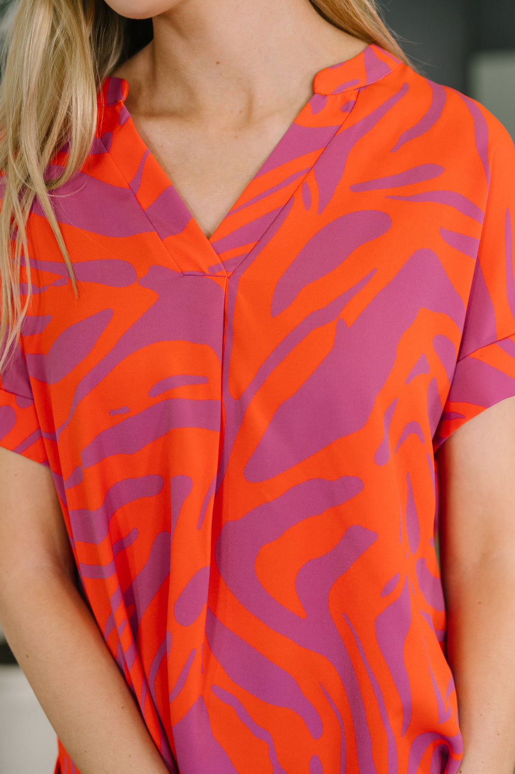 Hazel Blues® |  Know Me At All Abstract Split Neck Blouse