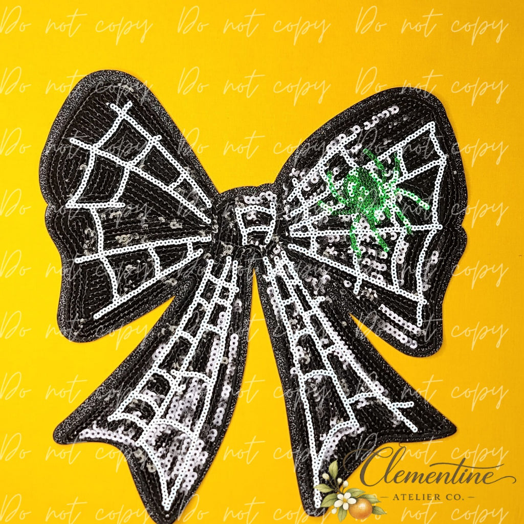 Large Sequin Spiderweb Bow | Halloween Patch | Small Iron-On Patch |  Hats, Clothing, Bags+