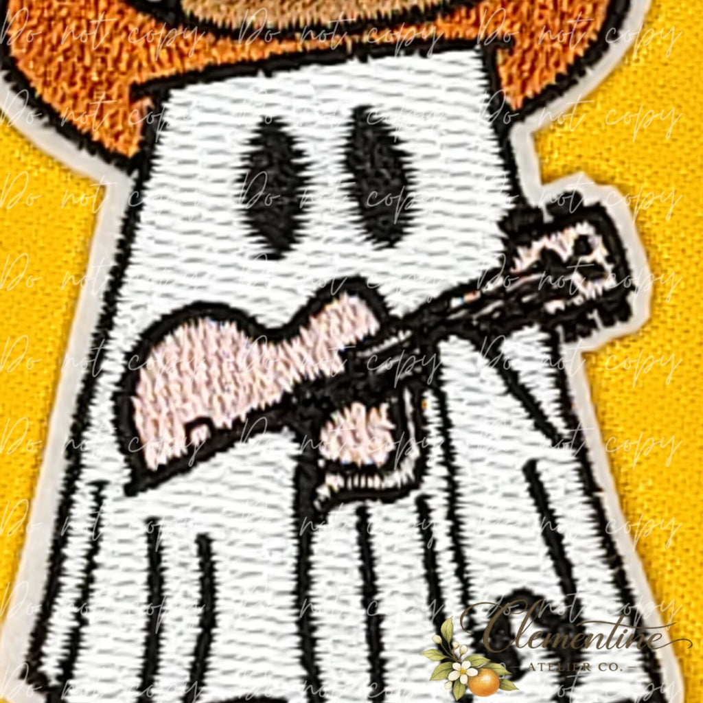 Cowboy Ghost Guitar | Halloween Patch | Small Iron-On Patch |  Hats, Clothing, Bags+