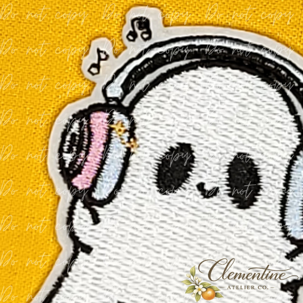 Ghost With Pink Headphones | Halloween Patch | Small Iron-On Patch |  Hats, Clothing, Bags+