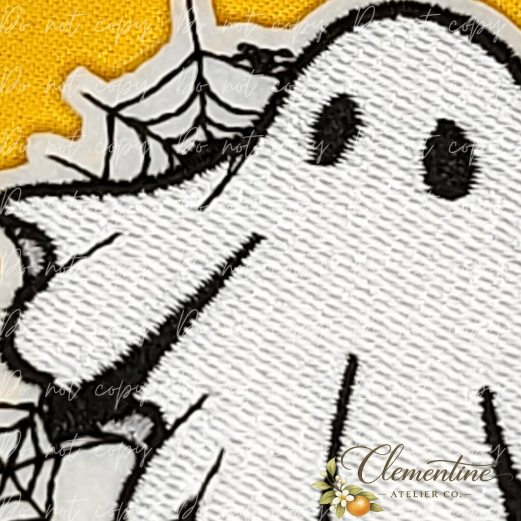 Ghost With Spider Webs | Halloween Patch | Small Iron-On Patch |  Hats, Clothing, Bags+