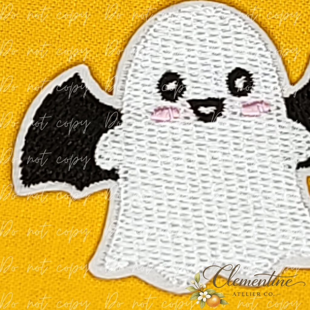 Cute Ghost Bat Wings | Halloween Patch | Small Iron-On Patch |  Hats, Clothing, Bags+
