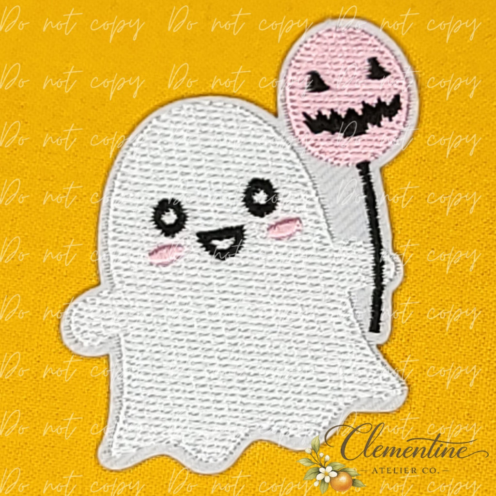 Cute Ghost Pumpkin Balloon | Halloween Patch | Small Iron-On Patch |  Hats, Clothing, Bags+