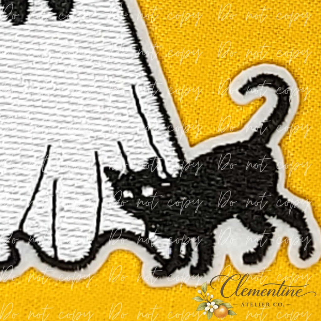 Ghost With Black Cats | Halloween Patch | Small Iron-On Patch |  Hats, Clothing, Bags+