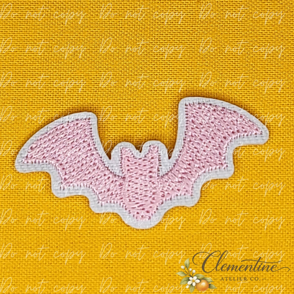 Pink Bat | Halloween Patch | Small Iron-On Patch |  Hats, Clothing, Bags+