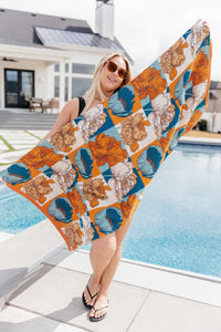 Hazel Blues® |  Luxury Beach Towel in Block Floral