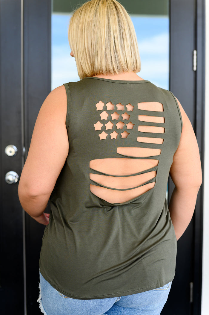 Hazel Blues® |  Land of the Free Tank in Olive