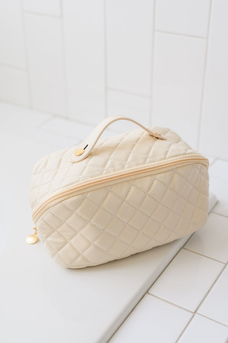 Hazel Blues® |  Large Capacity Quilted Makeup Bag in Cream