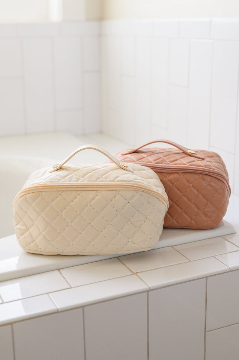 Hazel Blues® |  Large Capacity Quilted Makeup Bag in Cream