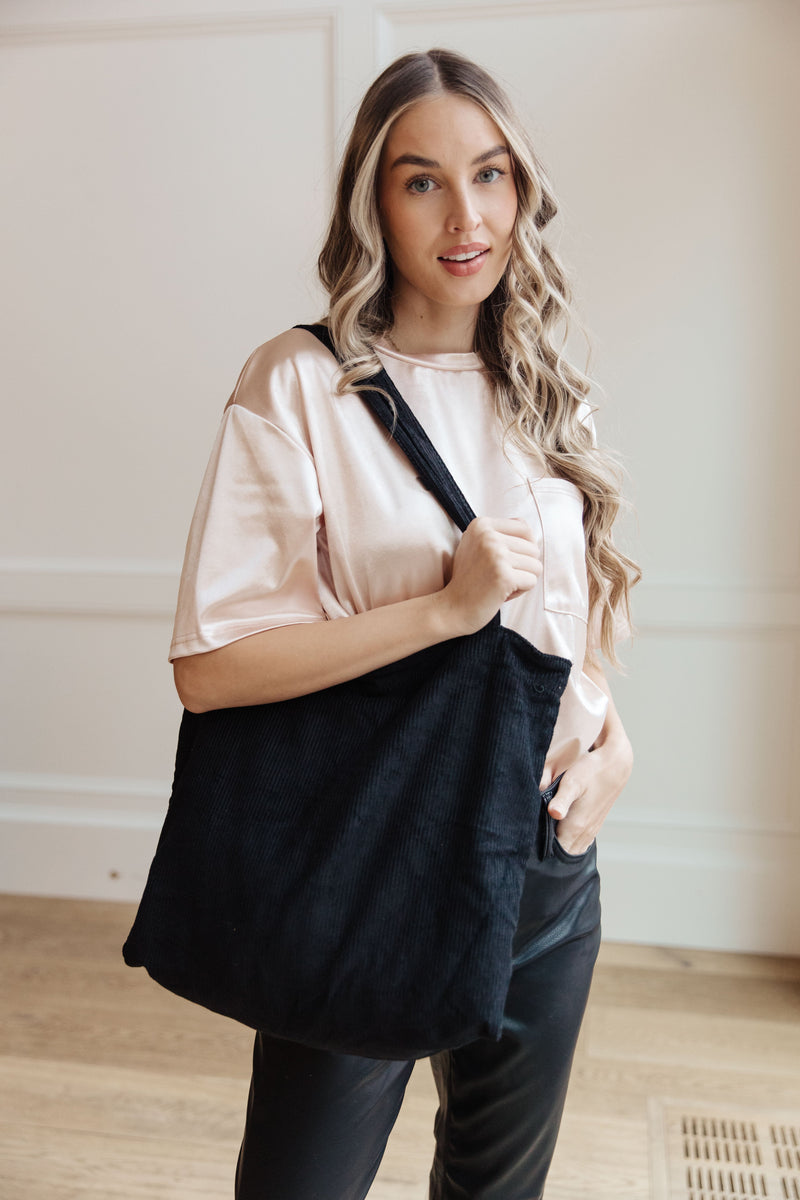 Hazel Blues® |  Last Minute Corduroy Tote in Black