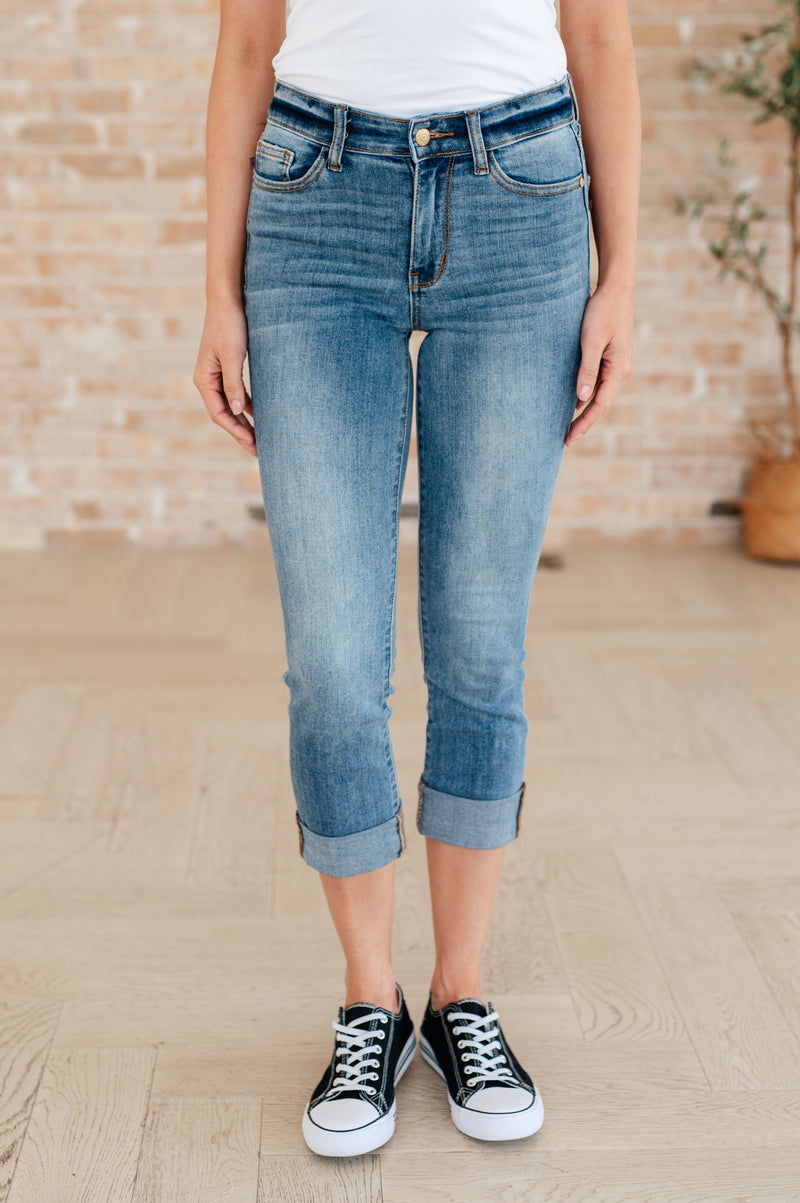 Hazel Blues® |  Laura Mid Rise Cuffed Skinny Capri Jeans