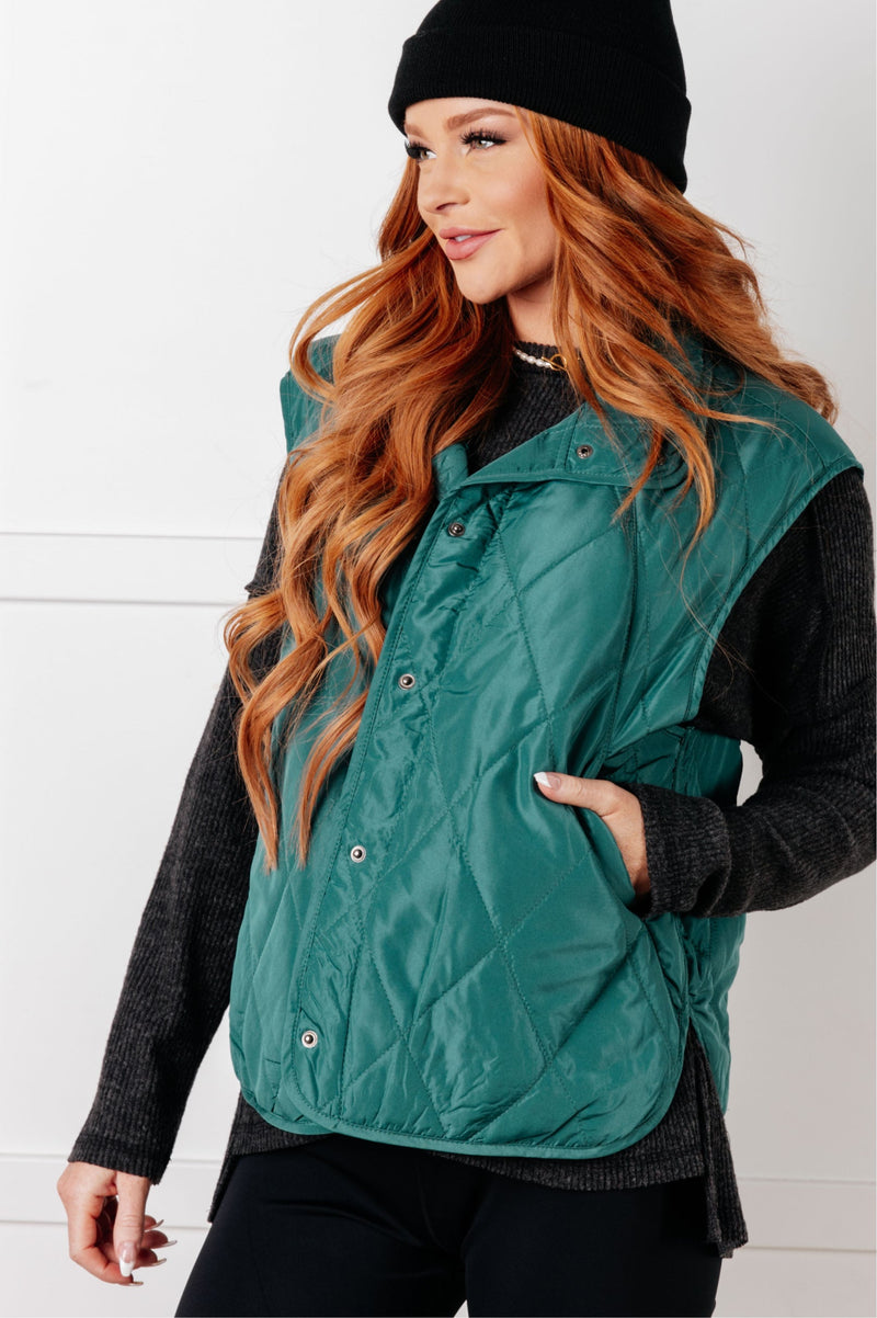 Hazel Blues® |  Layering Queen Quilted Puffer Vest in Hunter Green