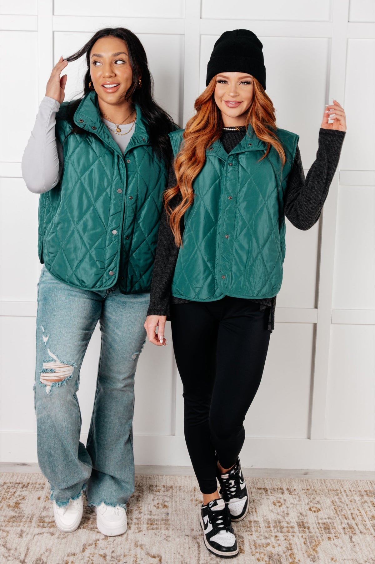 Hazel Blues® |  Layering Queen Quilted Puffer Vest in Hunter Green