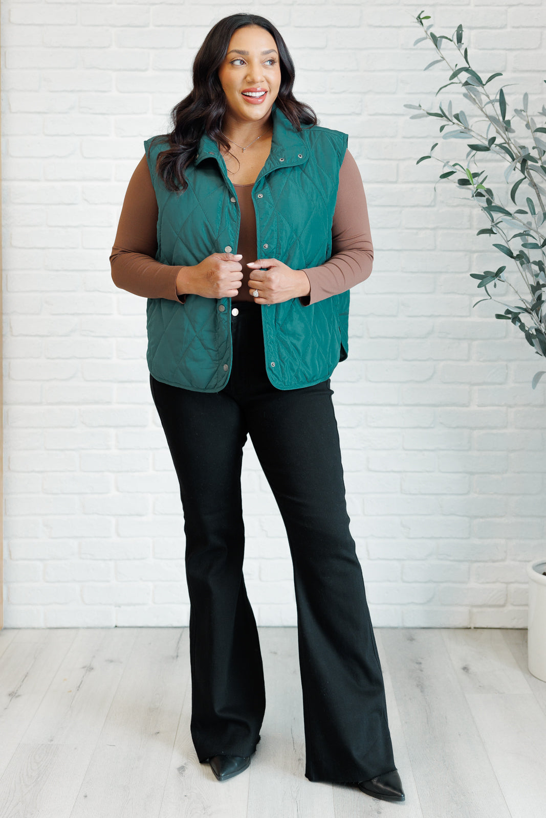 Hazel Blues® |  Layering Queen Quilted Puffer Vest in Hunter Green