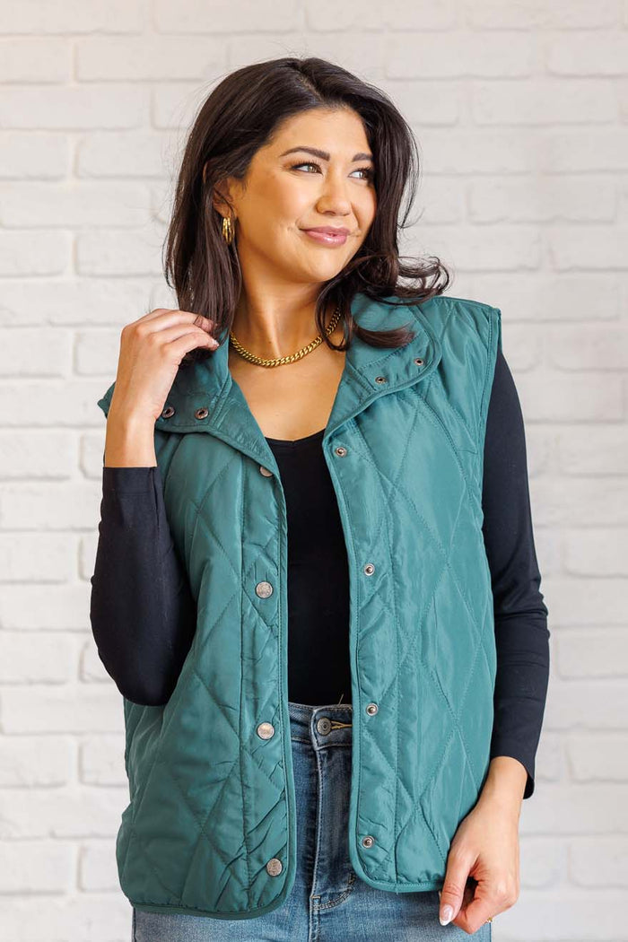 Hazel Blues® |  Layering Queen Quilted Puffer Vest in Hunter Green