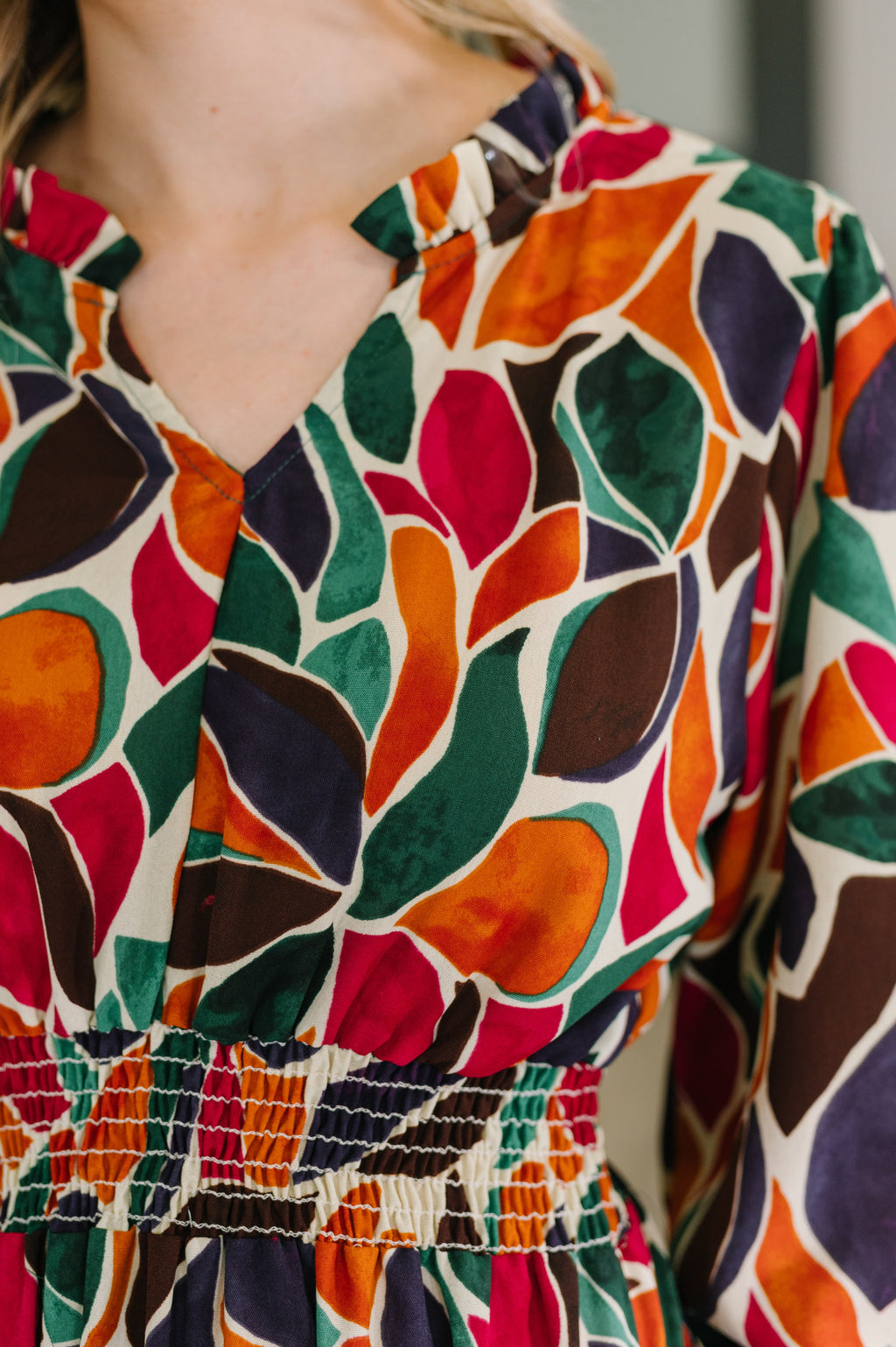 Hazel Blues® |  Leafing it All Behind Long Sleeve Tiered Dress