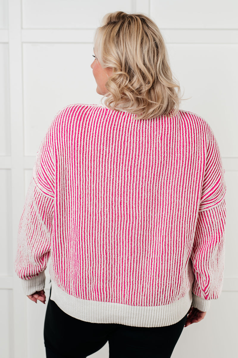 Hazel Blues® |  Least High Maintenance Contrast Trim Sweater in Pink