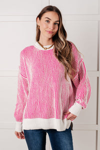 Hazel Blues® |  Least High Maintenance Contrast Trim Sweater in Pink