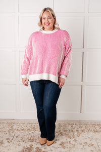 Hazel Blues® |  Least High Maintenance Contrast Trim Sweater in Pink