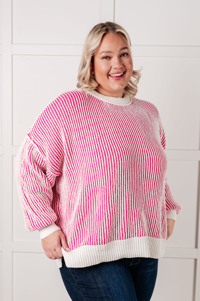 Hazel Blues® |  Least High Maintenance Contrast Trim Sweater in Pink