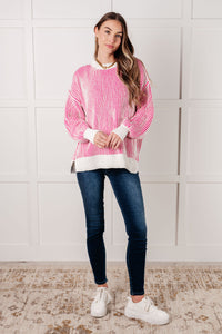 Hazel Blues® |  Least High Maintenance Contrast Trim Sweater in Pink