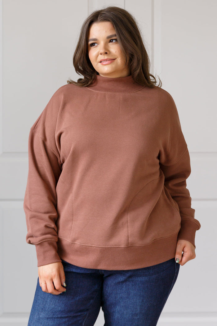 Hazel Blues® |  Make No Mistake Mock Neck Pullover in Cocoa