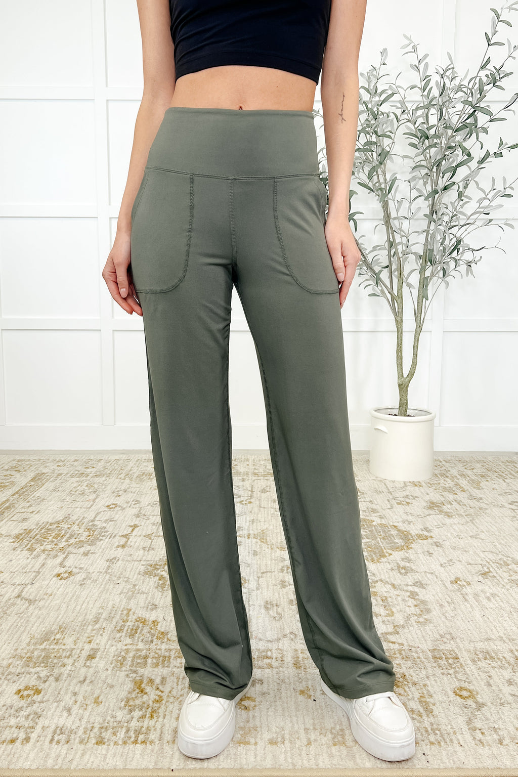 Hazel Blues® |  Leg Day Legends Straight Leg Bottoms in Grey Sage