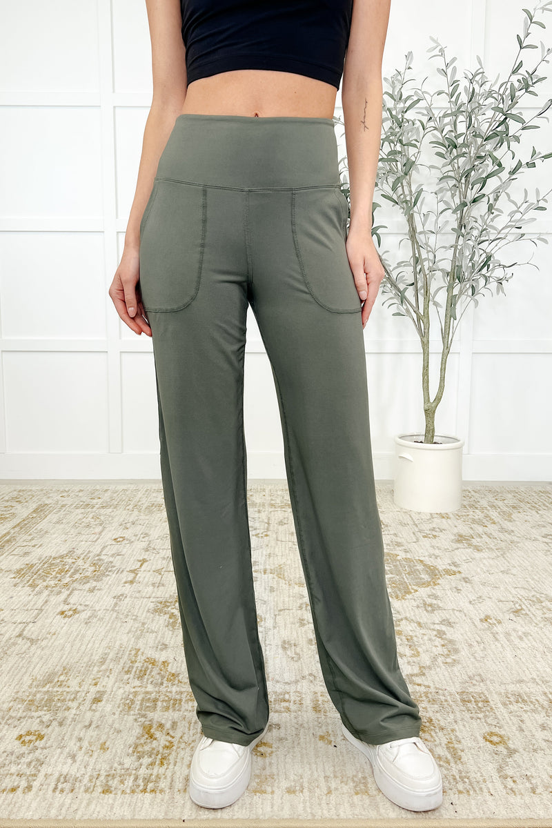Hazel Blues® |  Leg Day Legends Straight Leg Bottoms in Grey Sage