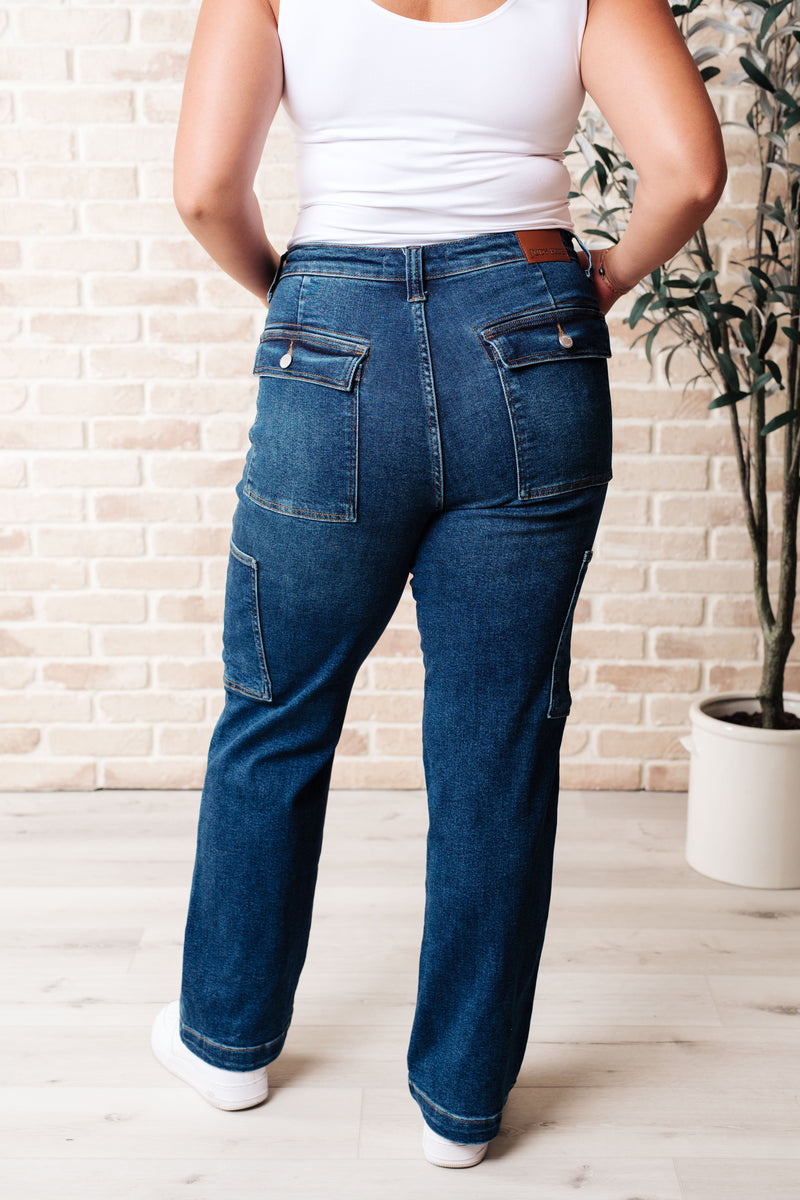 Hazel Blues® |  Leila High Rise Cargo Straight Jeans