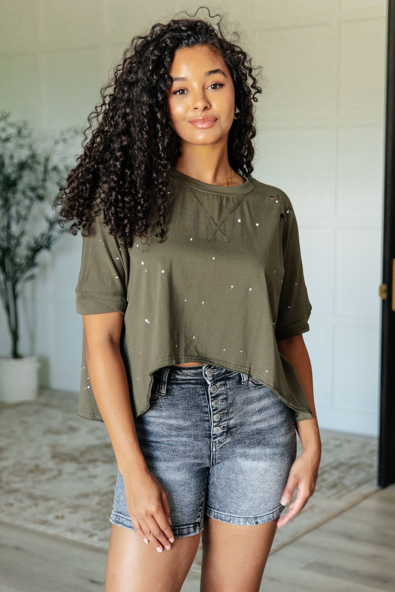 Hazel Blues® |  Less Than Stressed Asymmetrical Distressed Top