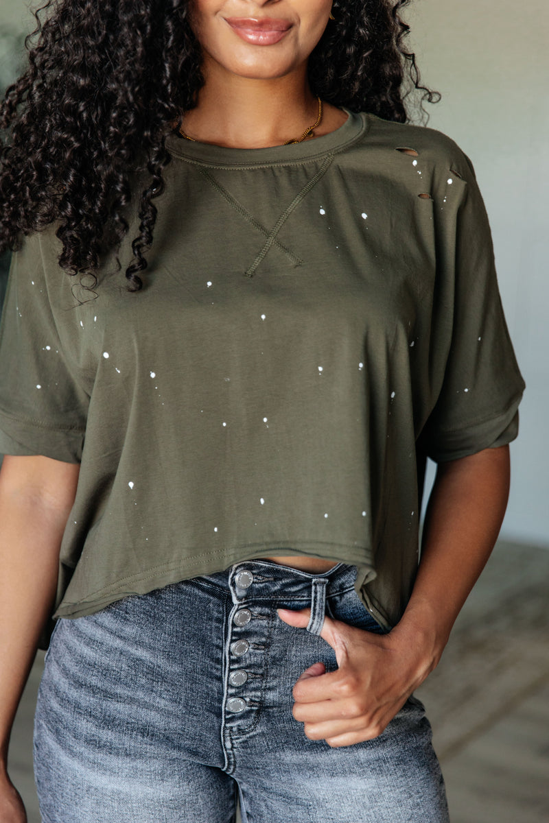 Hazel Blues® |  Less Than Stressed Asymmetrical Distressed Top