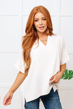 Hazel Blues® |  Let's Get Down to Business V-Neck Blouse in Cream