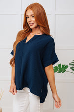 Hazel Blues® |  Let's Get Down to Business V-Neck Blouse in Navy