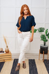 Hazel Blues® |  Let's Get Down to Business V-Neck Blouse in Navy