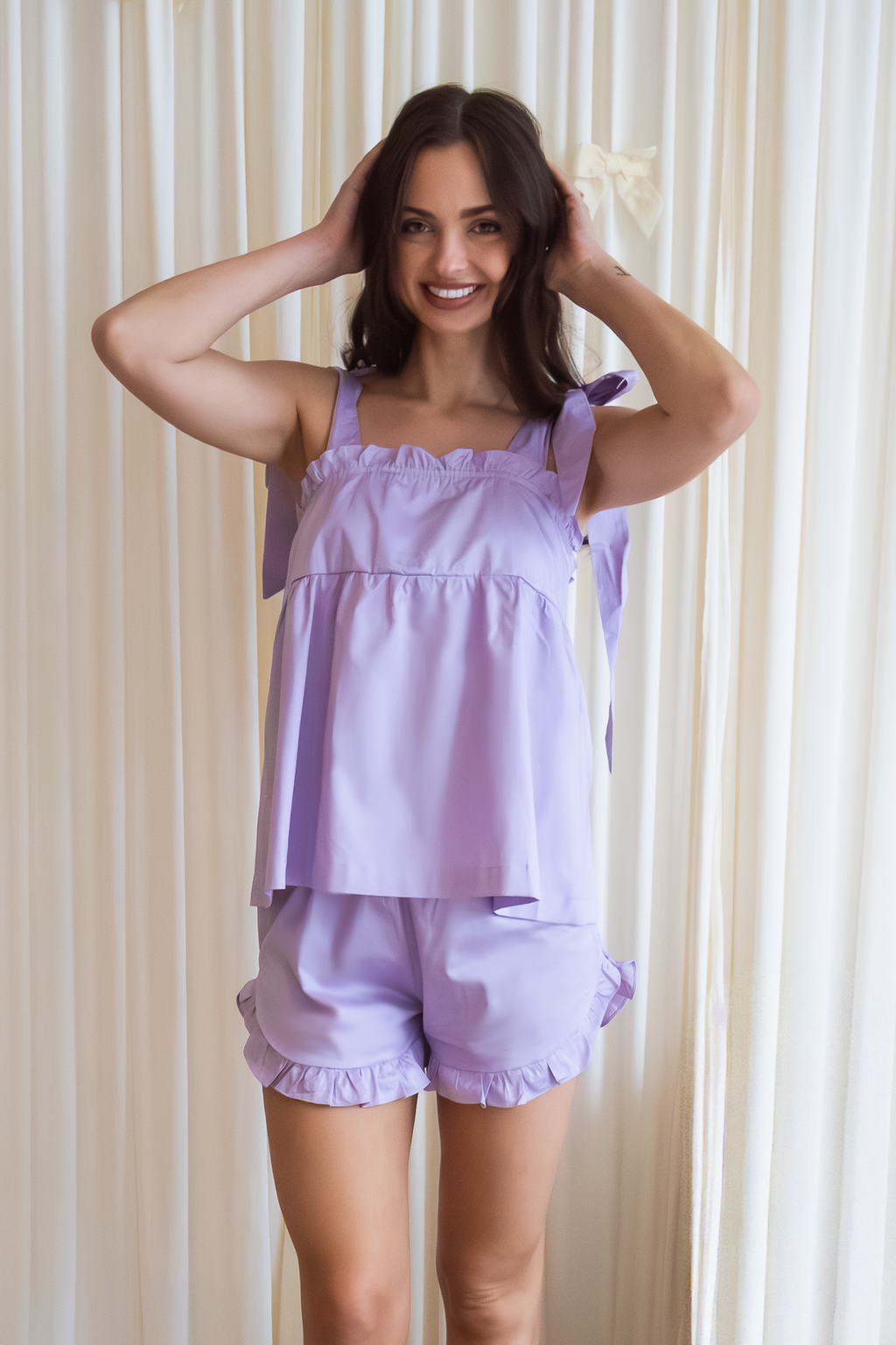 Lilac Bow-Knot Cotton Pajama Set