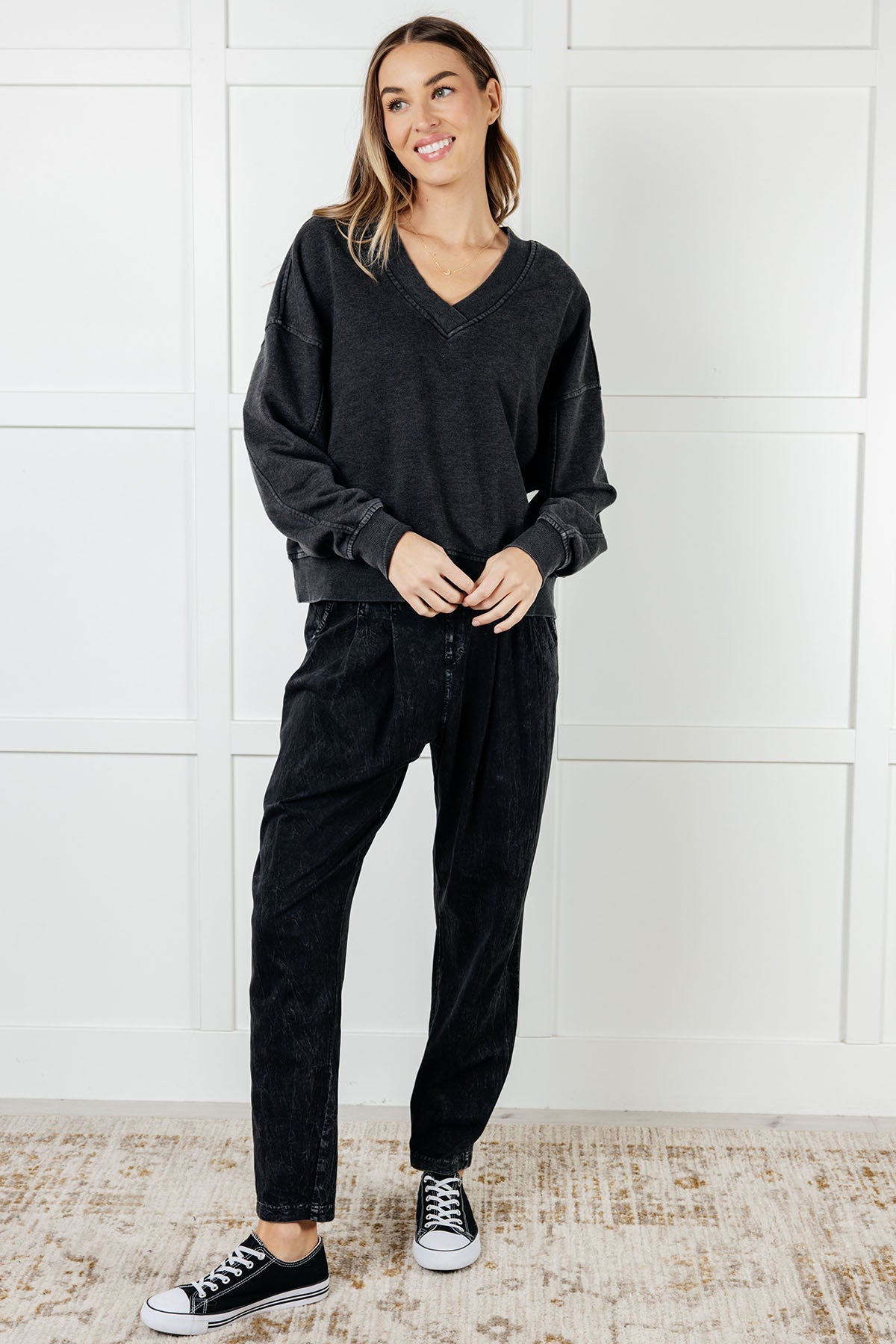 Hazel Blues® |  Limber Up Straight Leg Sweats in Black